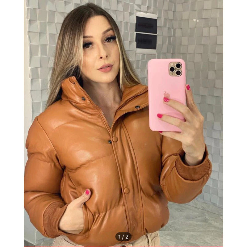 Jaqueta Pufer De Couro Feminina
